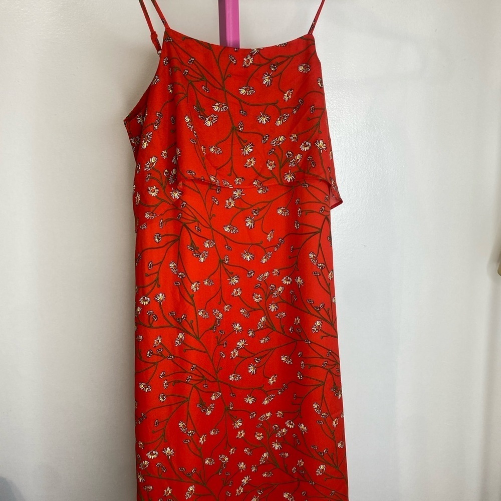 Tabitha Webb Orange Floral Tiered Sleeveless Mini